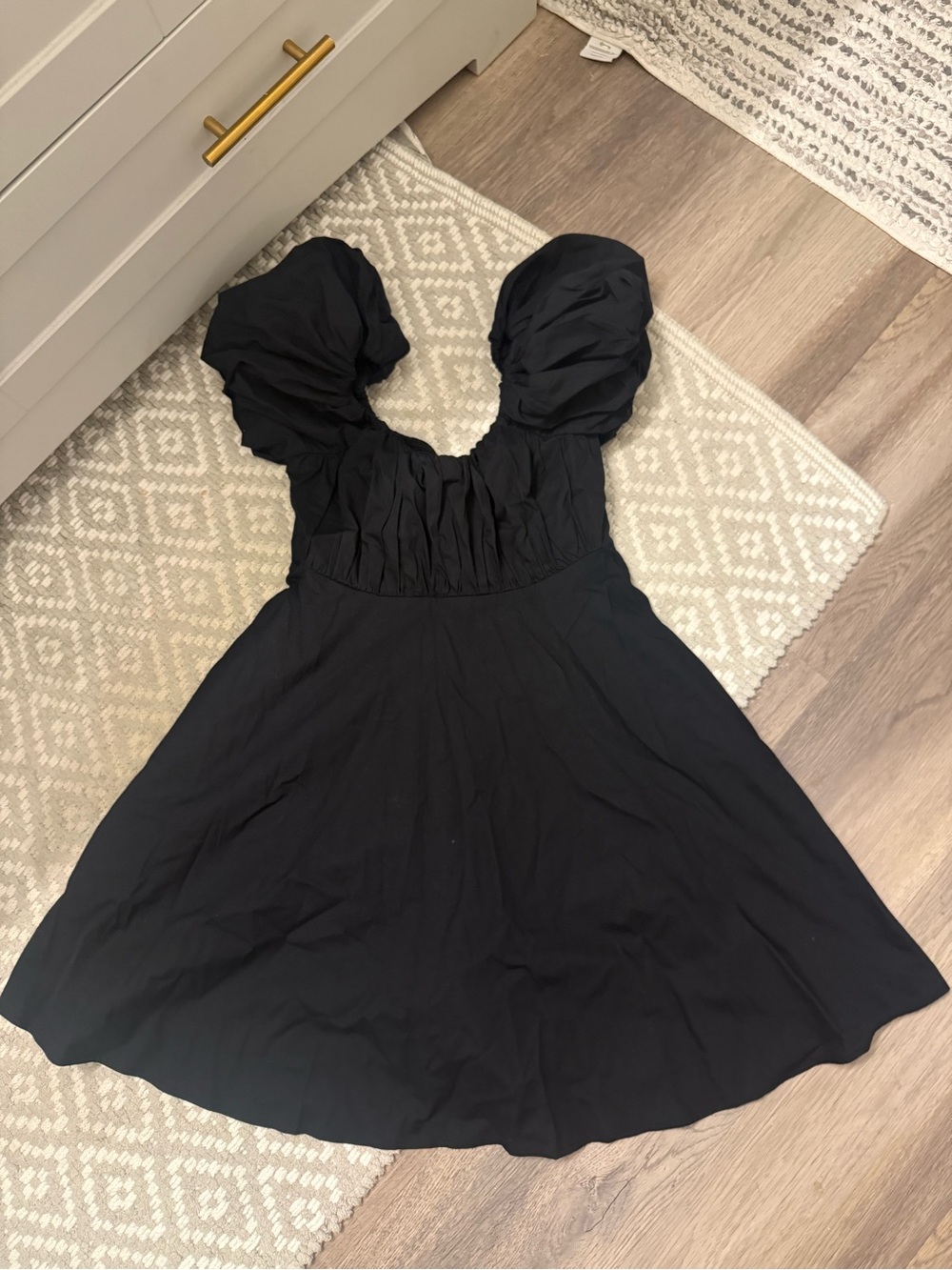 Abercrombie & Fitch Black Ruched Puff Sleeve Mini Dress | Size Small | Like New